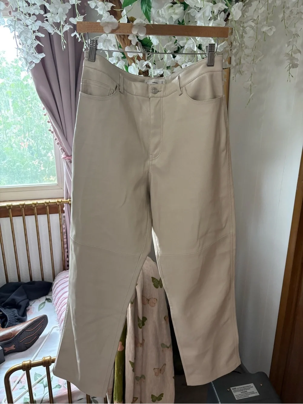 Mango Faux Leather Beige Pants